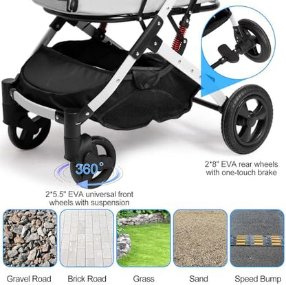 Pet Stroller for Medium Small Dog & Cat, Foldable Lightweight Dog Stroller with Storage Basket Pet Travel Carriage with Safety Leashes, 4 Wheel, Gray