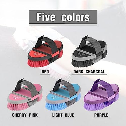 Harrison Howard Flexible Finish Horse Grooming Brush - Bendable and Convenient for Scrubbing, Comfortable Hold in Hand - Red