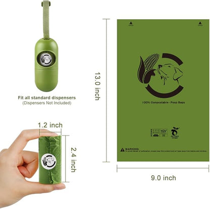 Certified Compostable Dog Poop Bags, 270 Count Landfill Friendly and Leakproof Waste Bags, Easy Open Unscented Forest Green Poop Bag for Dog, 15 Doggy Bags Per Roll (18 rolls)