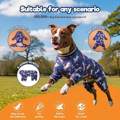 LovinPet Large Breed Dog Bodysuit Clothes, Unicorn Rocket Grey Print, M
