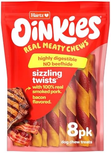 Hartz Oinkies Porkalicious Smoked Pig Skin Twists Bacon Flavored Dog Treats, 8.7 Ounce