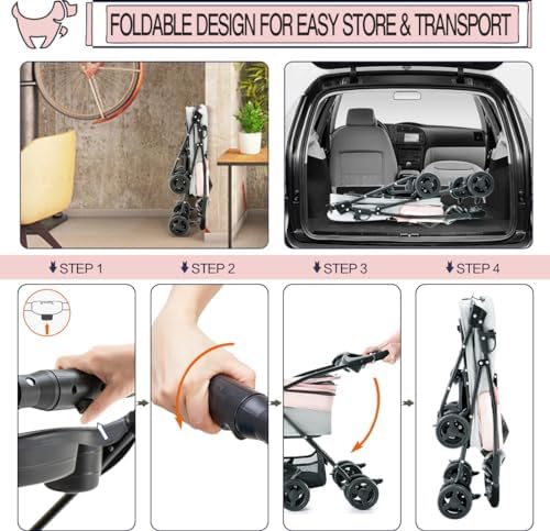 Pet Stroller with Detachable Carrier for Small Dogs&Cats, Pink Gray