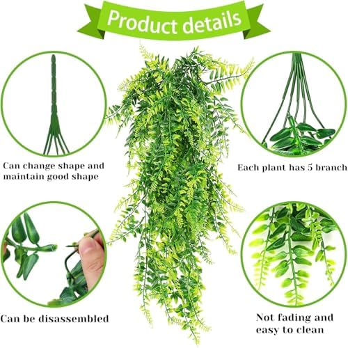 Reptile Plants for Terrarium Tank – Bearded Dragon Tank Accessories, Artificial Hanging Plant Vines, Habitat Decor & Hide for Crested Gecko, Lizard, Snake, Chameleon and Ball Pythons(Group B)