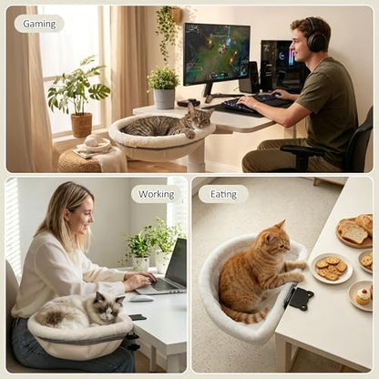 Cat Desk Bed, Desk Mounted Cat Hammock with Steel Clamp