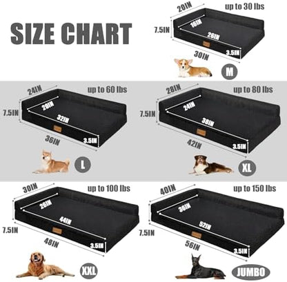 Patas Lague Orthopedic Medium Dog Bed Washable Pet Sofa Bed 30''X20''Black