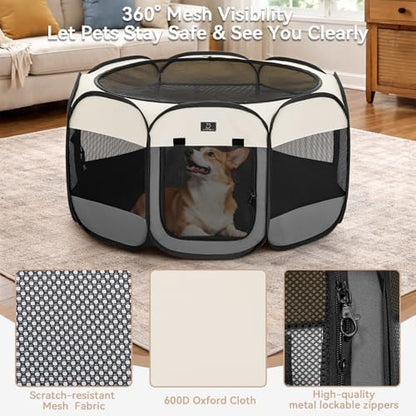 A 4 Pet 40.55-in Dog Playpen, Small Dogs & Puppies, Grey+Beige