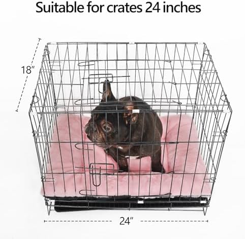 Puppy Crate Beds for Small Dogs and Cats Ultra Soft 24x18 Dog Bed for Crate Washable Cute Kennel Pad Cushion Anti-Slip for Pet Cozy Sleeping Mat 24 Inch,Pink