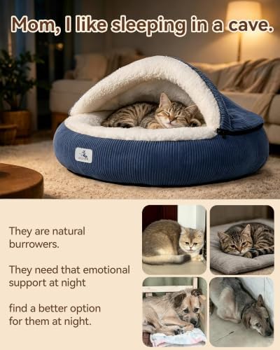 Calming Cozy Dog Cave Cover Bed, Burrow Small Doggy Anti Anxiety