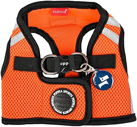 Puppia Soft Vest Dog Harness No Choke Step-in Reflective Triple Layered Breathable Mesh for Small and Medium Dog, Orange, Medium