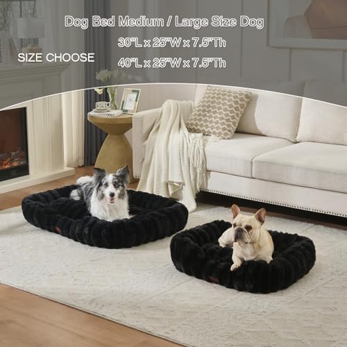 Luxury Dog Beds,Large Sized Dog Washable Furry Pet Beds,Comfort Rectangle Pet Sofa Couch with Ultra,Puppy Beds with Removable Zipper Cover,30x25x7.5inches,Black