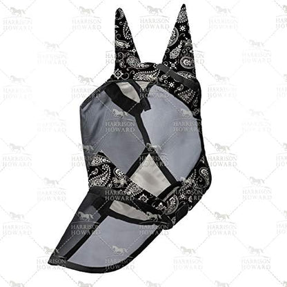 Harrison Howard LumiVista Horse Fly Mask Long Nose with Ears UV Protection for Horse Paisley Wave L Full Size