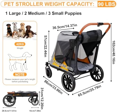 Dog Stroller for Large-Dogs: Easy Fold Dual Entry Onefoot Brake