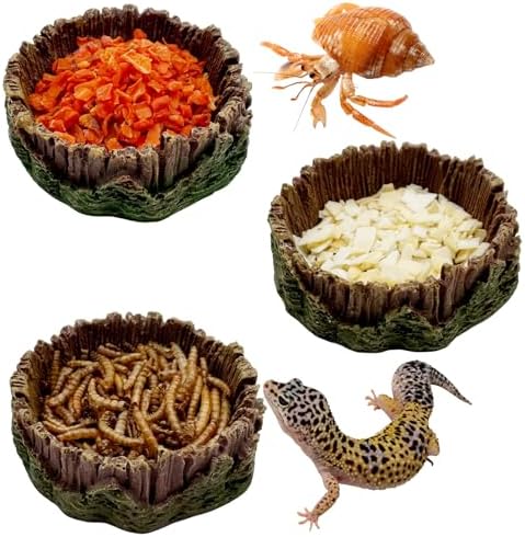3 Pack Small Reptile Food Bowls, Reptile Feeding Terrarium Bowls for Bearded Dragon Lizard Frog Gecko Tortoise Hermit Crab Snail (Brown)