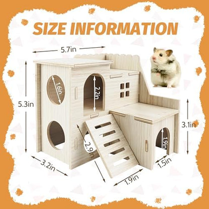 Hamster House, Tiny House with Slide House, Double-Decker Hut, Hamster Cage Accessories, Small Animal Habitat Decor for Small Hamster