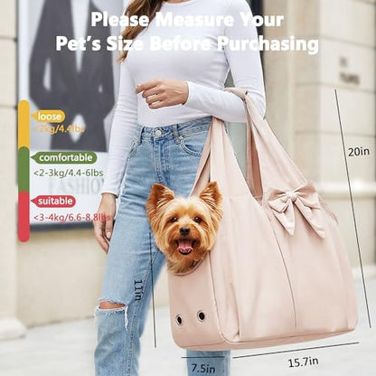 Fashion Dog Purse Carrier for Small Dogs, Soft-Sided Dog Bag Carrier with 4 Large Pockets, No Collapse, Lightweight, Smart Zipper Lock, Comfortable Puppy Cats Rabbit Carrier for Travel, Outdoor(Pink)