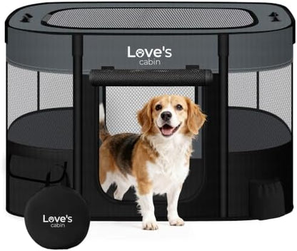 Love's cabin Pet Puppy Dog Playpen, Large Dog Tent Crates Cage Indoor/Outdoor, Portable Exercise Playpen for Dog and Cat, Foldable Pop Up Dog Kennel Playpen with Carring Case (L, Grey)