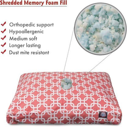 Majestic Pet Shredded Memory Foam Dog Bed Small with Removable Washable Cover – Rectangle Orthopedic Dog Bed–Durable Dog Crate Bed-Flat Dog Bed for Senior Dogs - (27x20) S - Links - Coral