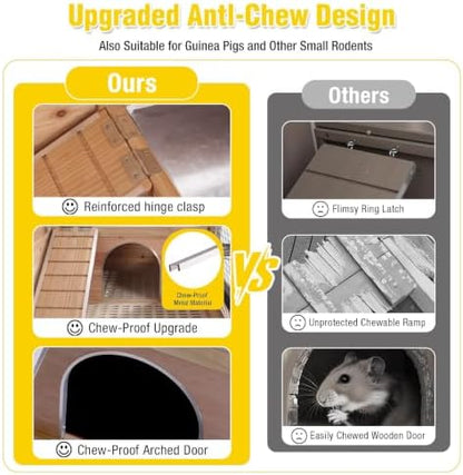 Aivituvin Wooden Guinea Pig Cages Indoor with Removable Stand, Anti Chewing Rabbit Hutch with Ramp and Wire Mesh, 2 Story Small Animals House Habitat with Pull Out Tray (Light Natural Wood)