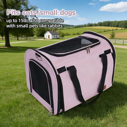 TWDEPART Cat Carrier Backpack - Multifunctional, Firm & Foldable with Roll-Up Shade, Breathable Design Includes Collapsible Bowl and Cushion (Pink)