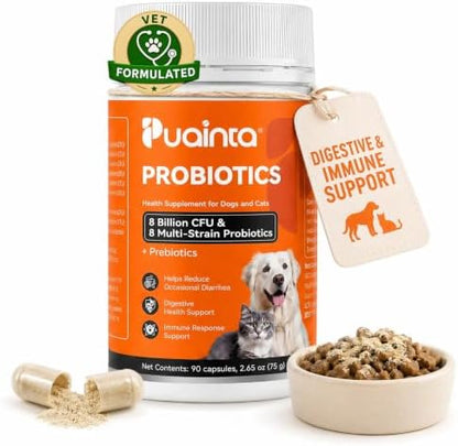 PUAINTA Probiotics for Dogs & Cats, Digestive Health Capsules,90 Ct