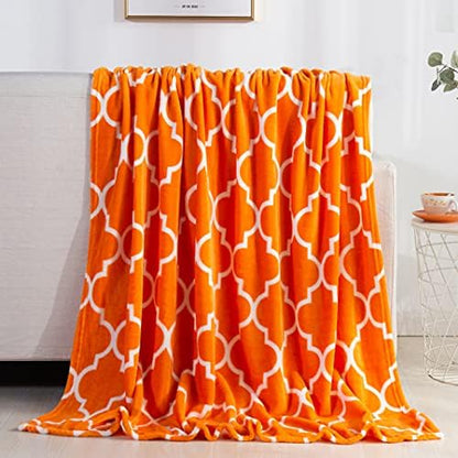 Valerian Luxury Velvet Super Soft Light Weight Blanket Prints Fleece Throw - All Year Round Home Decor, Fuzzy Warm and Cozy Throws, Couch and Gift, 50 x 60 inch, Quatrefoil Orange