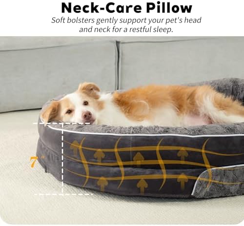 Orthopedic Dog Bed Couch for XLarge Sized Pets with Egg Foam Support, Four-Sided Bolster Cushions, Soft Tear-Resistant Fabric, and Removable Machine Washable Plush Cover, 42'', Dark Gray