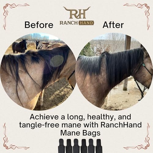 Horse Mane Bags for Horses, Set of 6 Handmade Lycra Mane Bags, Helps Reduce Tangles, Breakage & Rubbing, Washable Braided Mane Covers for Longer, Healthier Manes, Ranch Hand (Leopard)