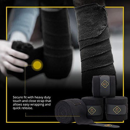 Kavallerie Elastic Fleece Bandages for Horses, Non- Slip and Snug fit Breathable Material for Injury Protection and Superior Legs Support, Stocking up Solution - Black - (2 Units Per Pack)