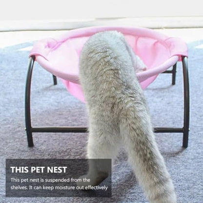 Beaupretty Cat Hammock Bed with Stable Support, Four Iron Legs, Pink Mesh