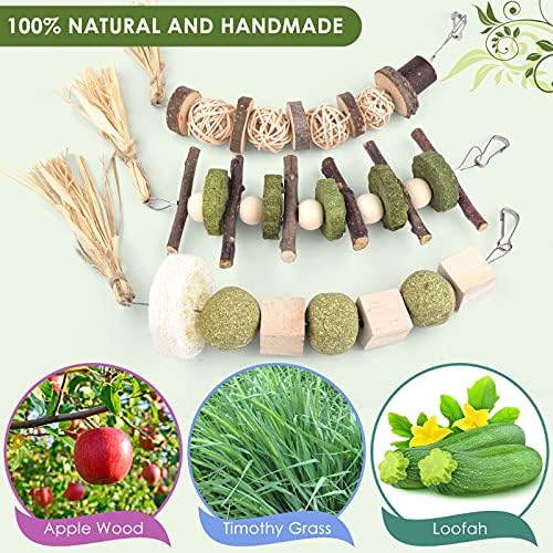 Bissap 3PCS Bunny Chew Toys, Natural Hanging Molar Treats for Small Pets