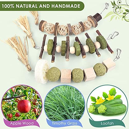 Bissap 3PCS Bunny Chew Toys, Natural Hanging Molar Treats for Small Pets