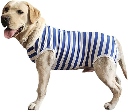 Dog’s Recovery Suit Post Surgery Shirt for Female Male Dog, E-Collar Alternative Wound Protective Clothes (Blue White-XL)