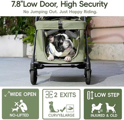 Foldable Pet Stroller Small Dogs Cats Up to 70 lb All-Terrain, Green