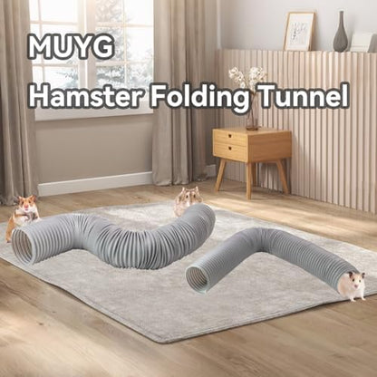 2 PCS Hamster Fun Plastic Tunnels,Hamster Collapsible Plastic Tube, Cage Tunnels with Chew Toy,Training Hideout for Guinea Pigs Guinea Pigs, Chinchillas, Rats, Gerbils (Grey)
