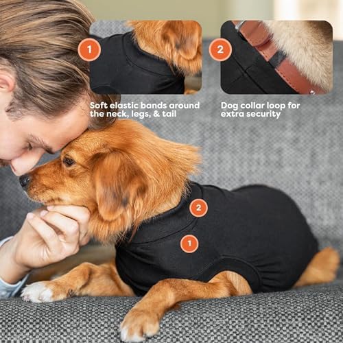 Suitical Recovery Suit for Dogs - Dog Surgery Recovery Suit with Clip-Up System - Breathable Fabric for Spay, Neuter, Incontinence - Back 24-28.3 in, Weight 48-60 lbs Medium +, Black