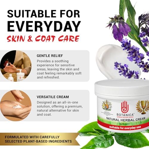 Botanica Herbal Cream | Horse Skin & Coat Cream | Equine Moisturizing Grooming Formula for Dry-Looking, Rough-Looking Areas | Aloe Vera, Tea Tree, Lavender & Comfrey | 125 ml