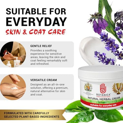 Botanica Herbal Cream | Horse Skin & Coat Cream | Equine Moisturizing Grooming Formula for Dry-Looking, Rough-Looking Areas | Aloe Vera, Tea Tree, Lavender & Comfrey | 125 ml