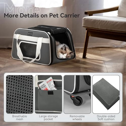 Petsfit Cat Carrier with Wheels, Removable Spinner Wheels, Up to 13 lb