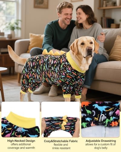 CuteBone Dinosaur Costume Dog Pajamas, Stretchy Spandex Crystal Velvet Sleepwear Coat for Small Dogs, Soft & Warm Pet Outfit Clothes for Cold Weather, Cozy Pullover Design COSP01-4XL