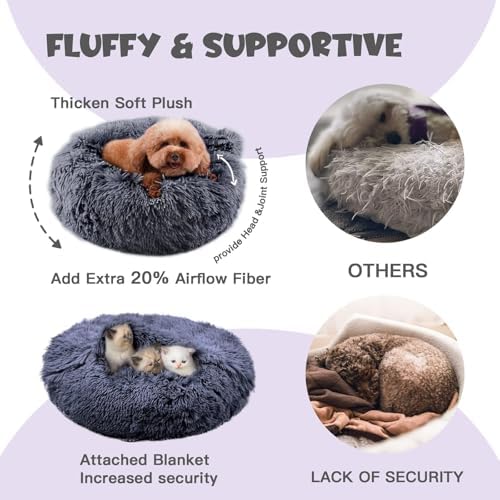 Himax Covered Large Dog Bed with Blanket Attached Calming Burrow Deep Grey