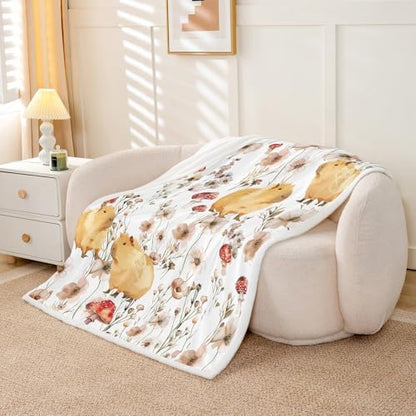 Erosebridal Kids Capybara Blanket Throw 30"x40",Mushroom Capybara Blankets and Throws for Girls Boys,Cute Animal Print Fleece Blanket Country Style Wildflower Fuzzy Blanket Room Home Decor