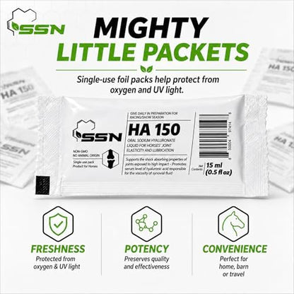 SSN HA 150 - 4 In 1 Horse Supplement - 120 Servings - Equine Joint, Gastric, Ligament/Tendon, Lung Capillary Health - Glucosamine Alternative - (120 Pack, 150mg Sodium Hyaluronate per Serving)