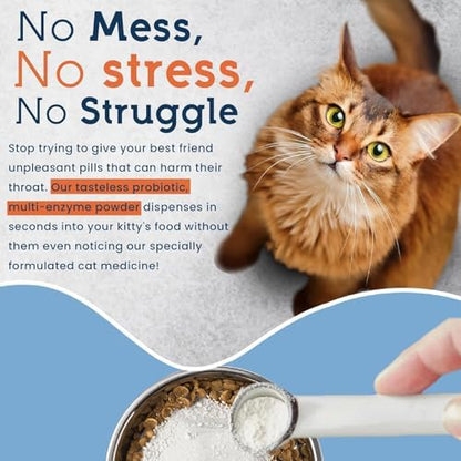 Pet Ultimates Probiotics for Cats (44g/120 Servings) – 20-Species Cat Probiotic Powder – Daily Digestive & Gut Health Support with Digestive Enzymes – Tasteless Supplements for Cats