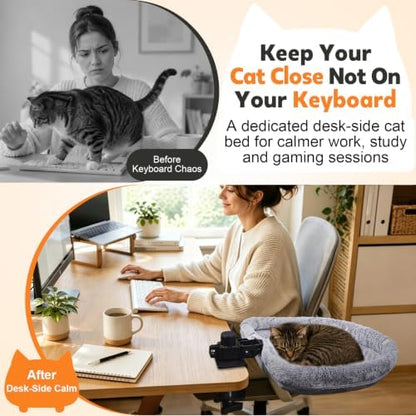 Cat Desk Bed Clamp Mount: Foldable Rotating Hammock Bed for Cats 33lbs