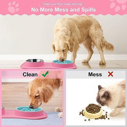 Slow Feeder Dog Bowls 3 in 1 Stainless Steel Food Water Bowl to Slow Eating
