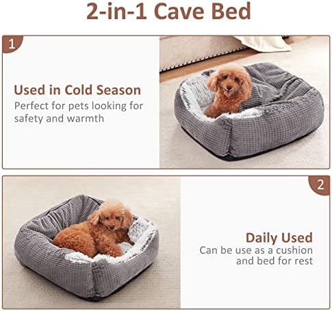MIXJOY Dog Beds for Small Dogs, Rectangle Cave Hooded Blanket Puppy Bed, Luxury Orthopedic Cat Beds for Indoor Cats, Warmth and Machine Washable (20 inches, Grey)