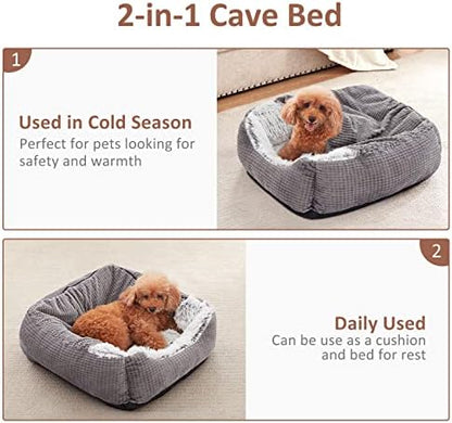 MIXJOY Dog Beds for Medium Large Small Dogs, Rectangle Cave Hooded Blanket Puppy Bed, Luxury Orthopedic Cat Beds for Indoor Cats, Warmth and Machine Washable (25 inches, Grey)