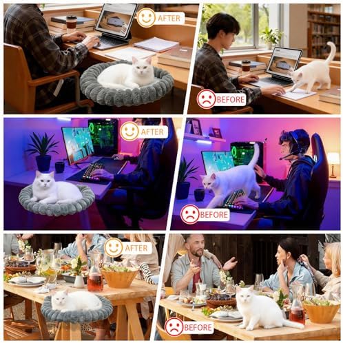 20"x16" Rotatable Foldable Cat Desk Bed - 2 Detachable Washable Mats for Desk Cat Bed, Double Screw Reinforced Support, 50LBS Bearing Capacity | Cat Desk Hammock for Home Office & Gaming Desks