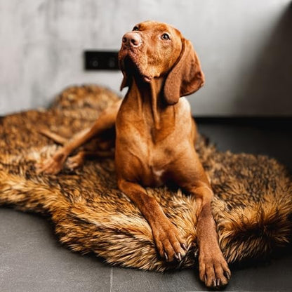 IHAPPYDOG Faux Fur Orthopedic Dog Bed, Memory Foam, Brown 50"x30"