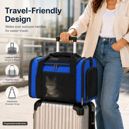 Pet Carrier for Cats and Dogs Up to 15 lb, Sapphire Blue, Medium